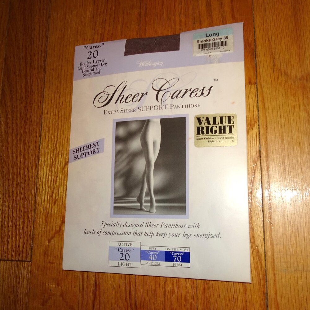 Vintage Worthington Sheer Caress Grey Support Pantihose size long pantyhose